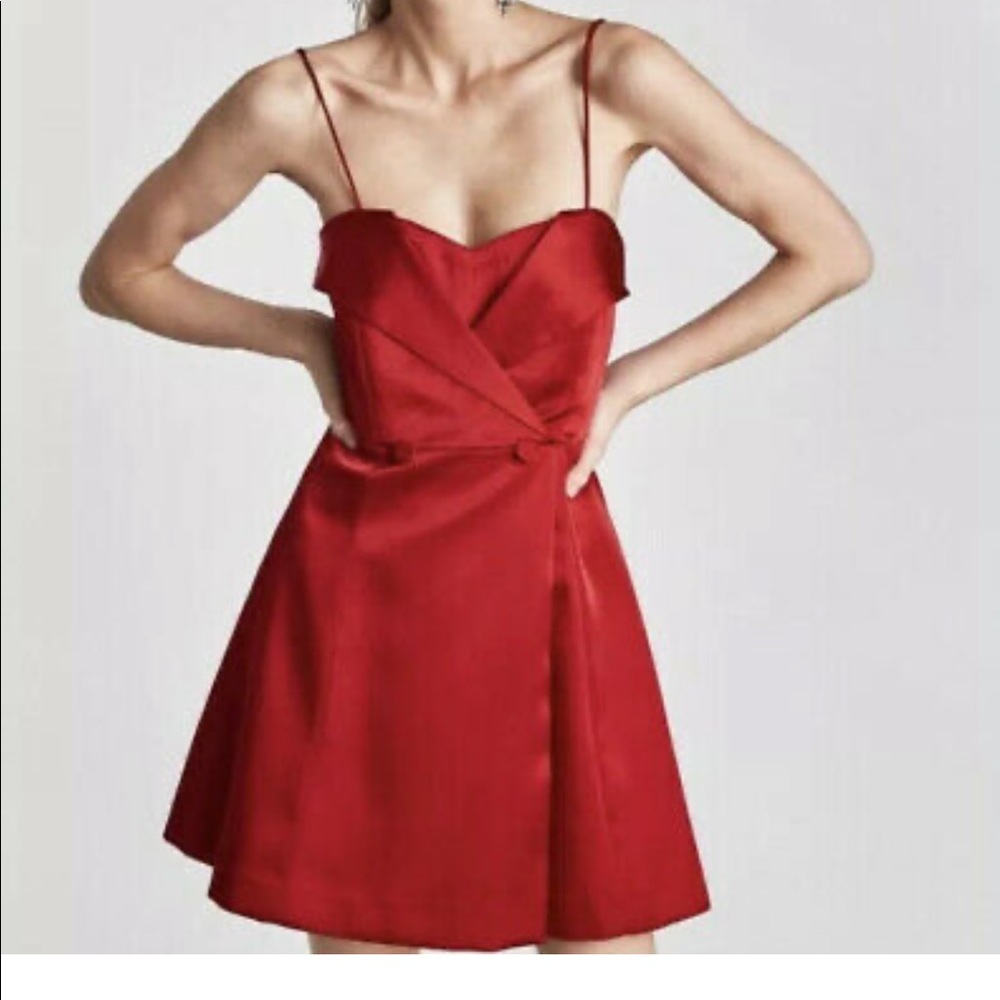 Zara red satin tuxedo button wrap dress